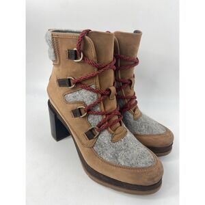 Sorel Boots Women 10 Brown Blake Nubuck Heel Ankle Block Heel Winter Waterproof